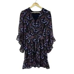 Ali & Kris Floral Paisley Chiffon Mini Dress Black Purple Fairy Ethereal Size M